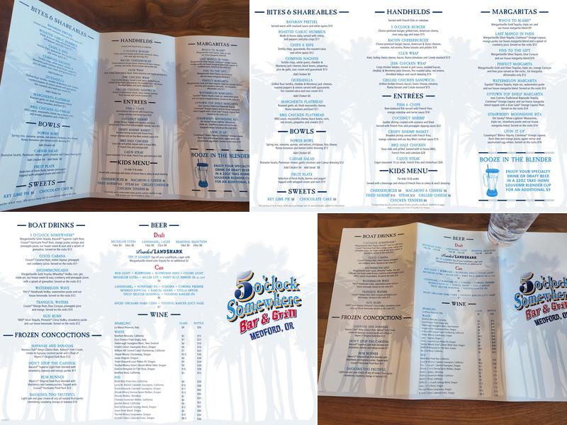 5 O'Clock Somewhere Menu