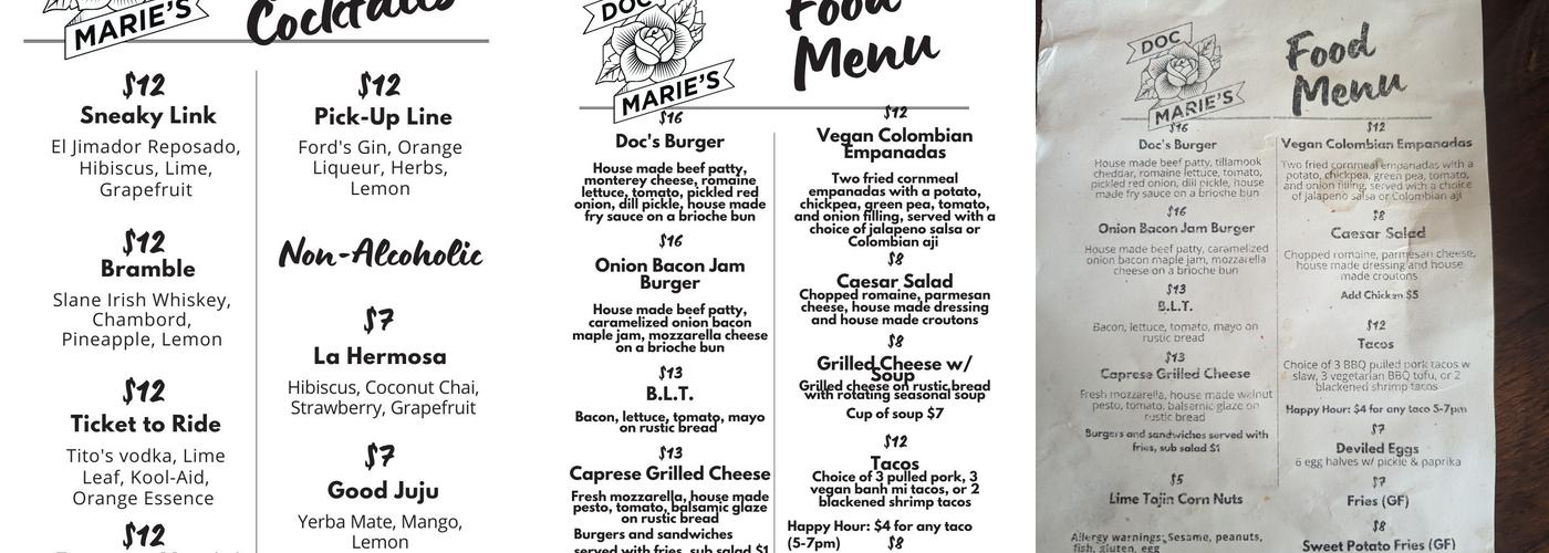 Doc Marie’s Menu