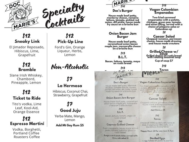 Doc Marie’s Menu