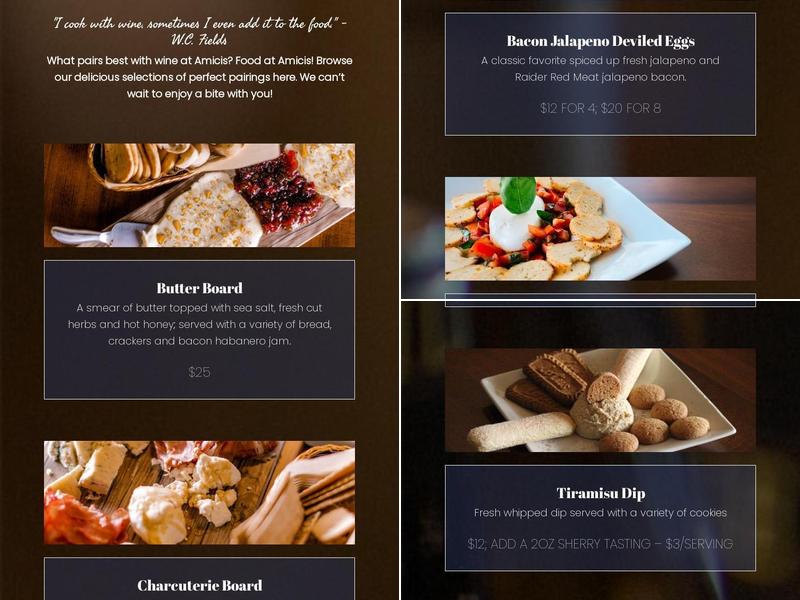 Amicis Wine Bar Menu