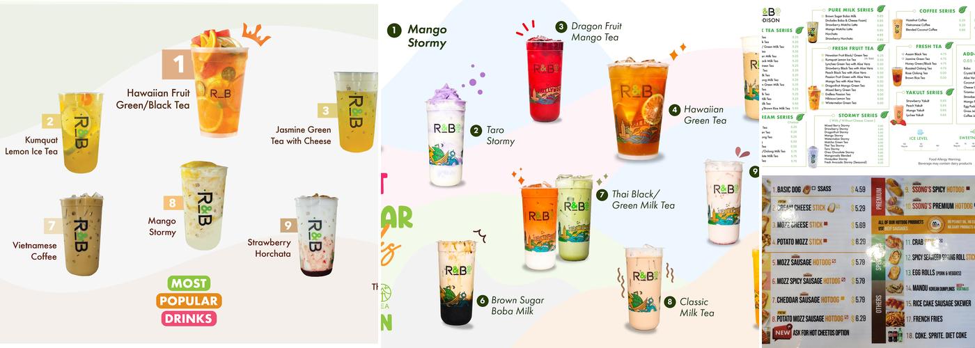 R&B Tea and Ssong's Hotdog Addison Menu