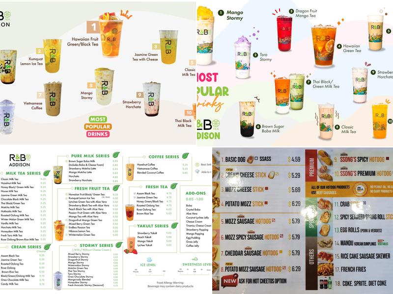 R&B Tea and Ssong's Hotdog Addison Menu