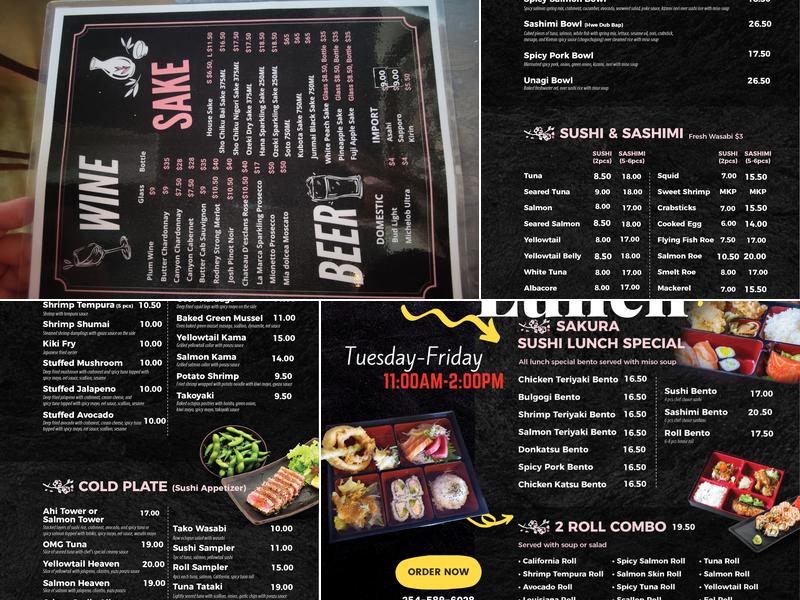 Sakura Japanese Cuisine & Sushi Bar Menu