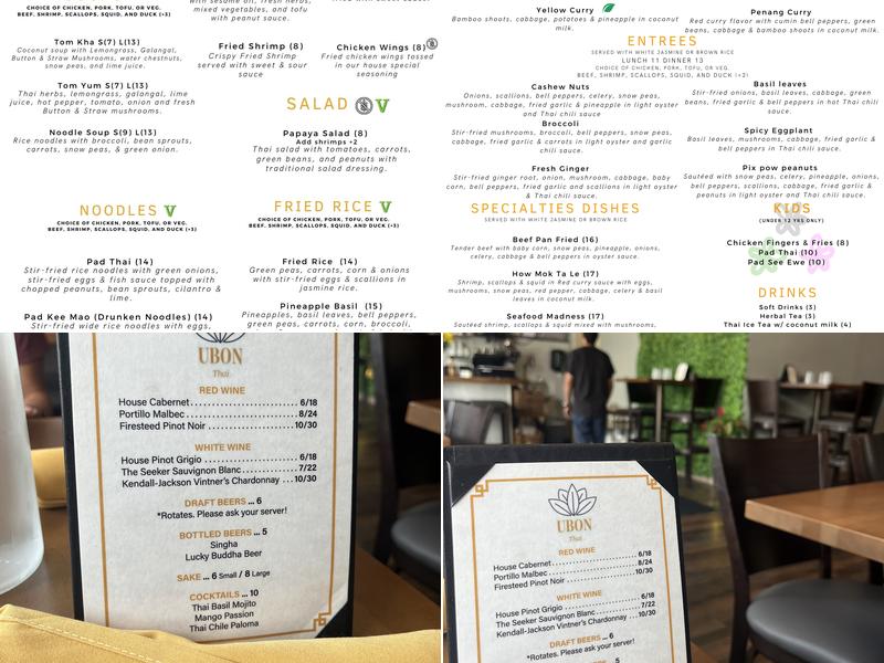 Ubon Thai Menu