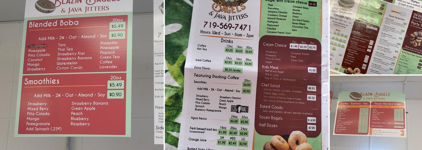 Blazin' Bagels Menu