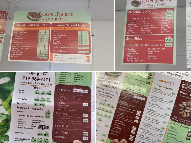 Blazin' Bagels Menu