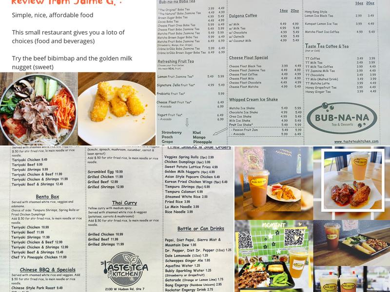 Taste Tea Kitchen Menu