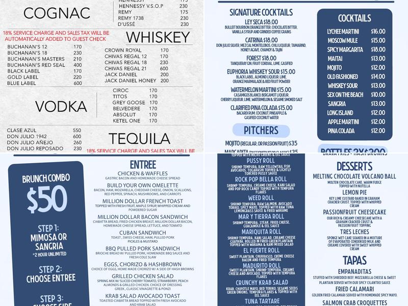 Euphoria Orlando Sushi Lounge Menu