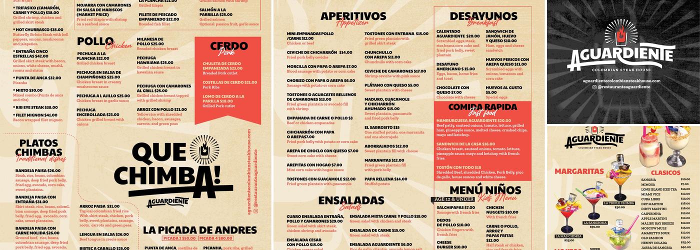 Aguardiente Colombian Steak House Menu