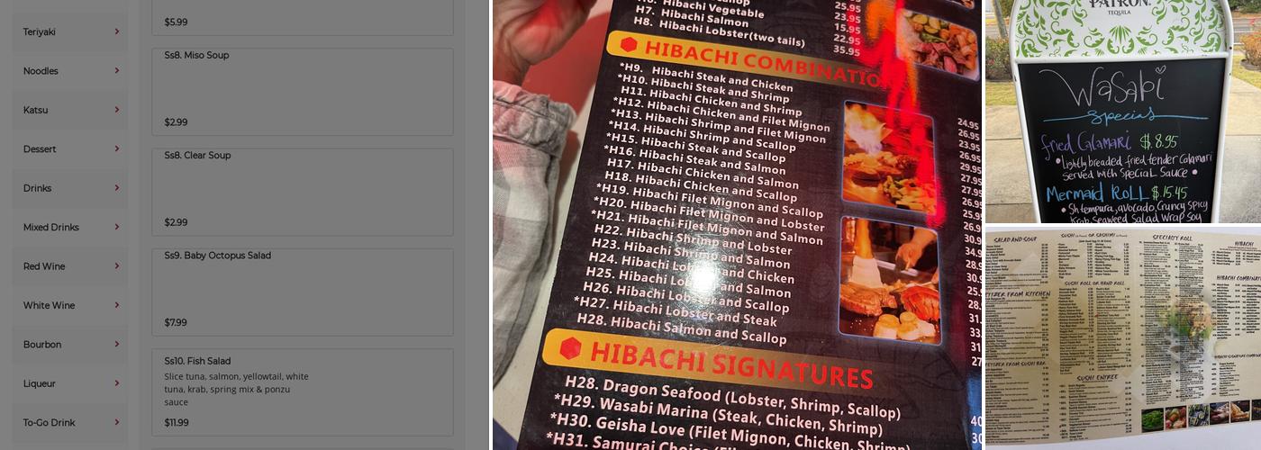 Wasabi Japanese Steakhouse and Sushi Bar Menu