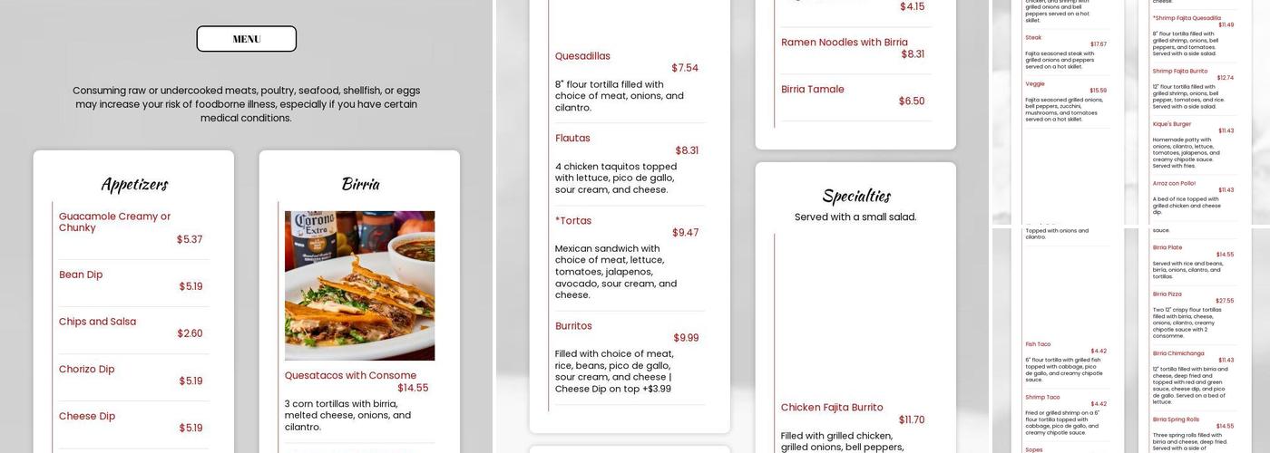 Kique’s Kitchen Menu