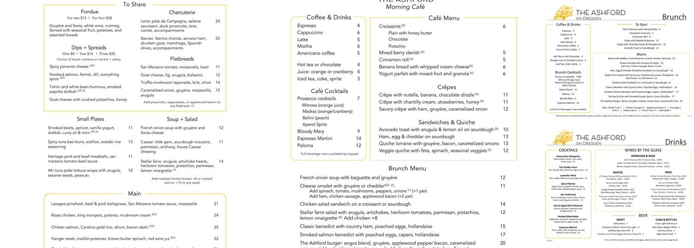 The Ashford Menu
