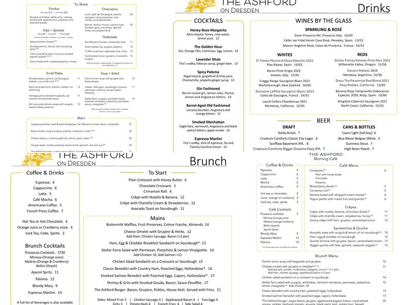 The Ashford Menu