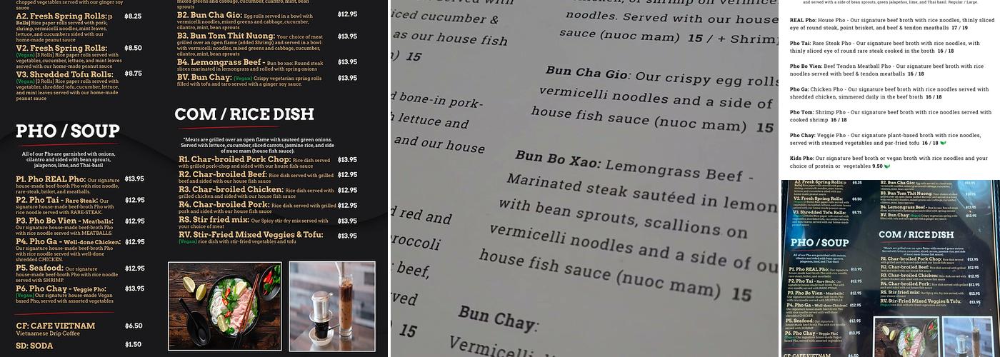 Pho Real Menu