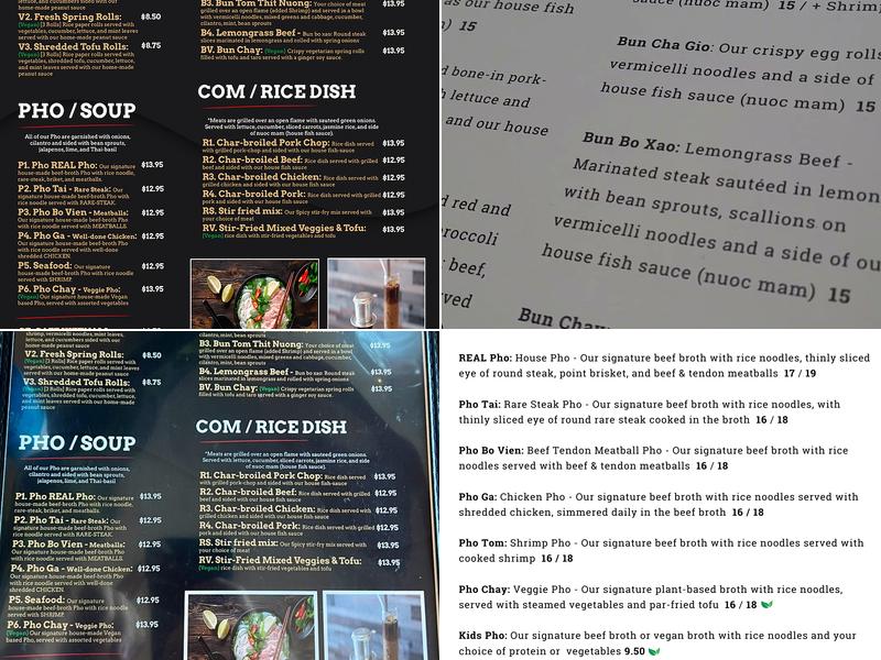 Pho Real Menu