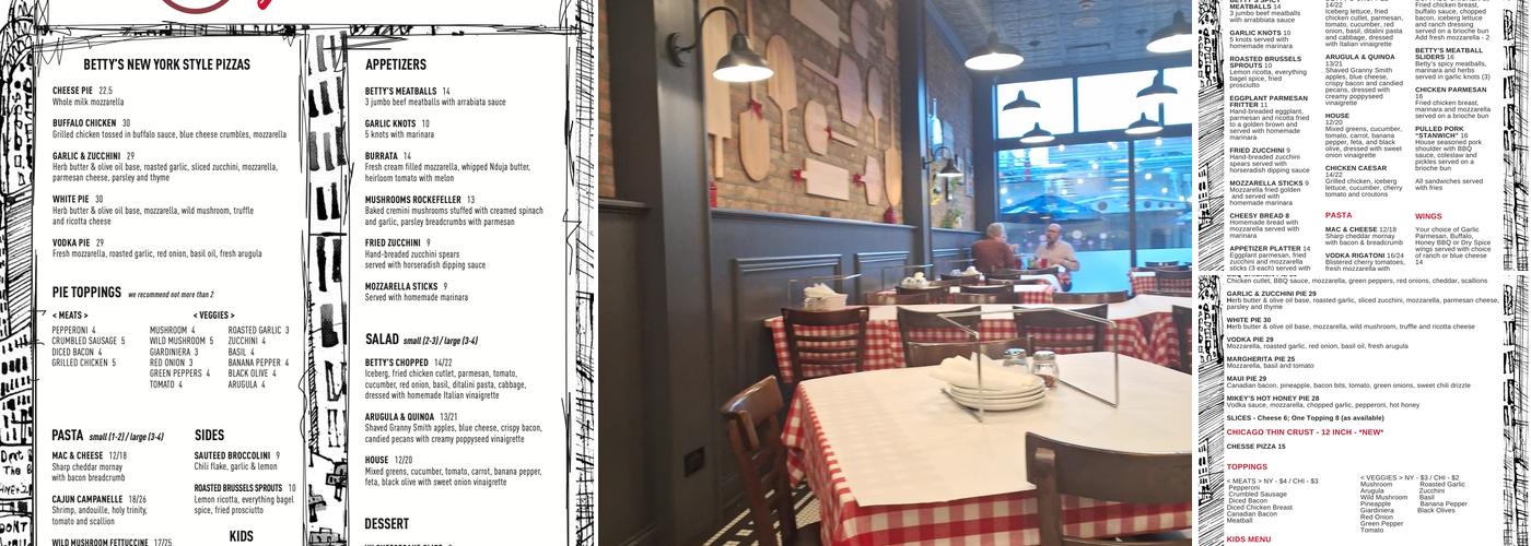 Betty's Pizza & Pasta Menu