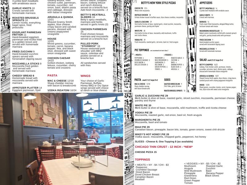 Betty's Pizza & Pasta Menu