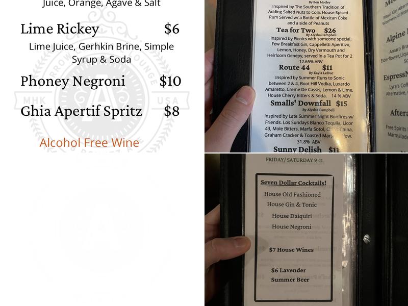 Arrow Cocktail Lounge Menu