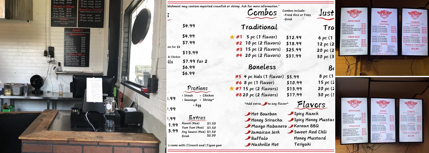 Apollo's Wings and Rice Menu
