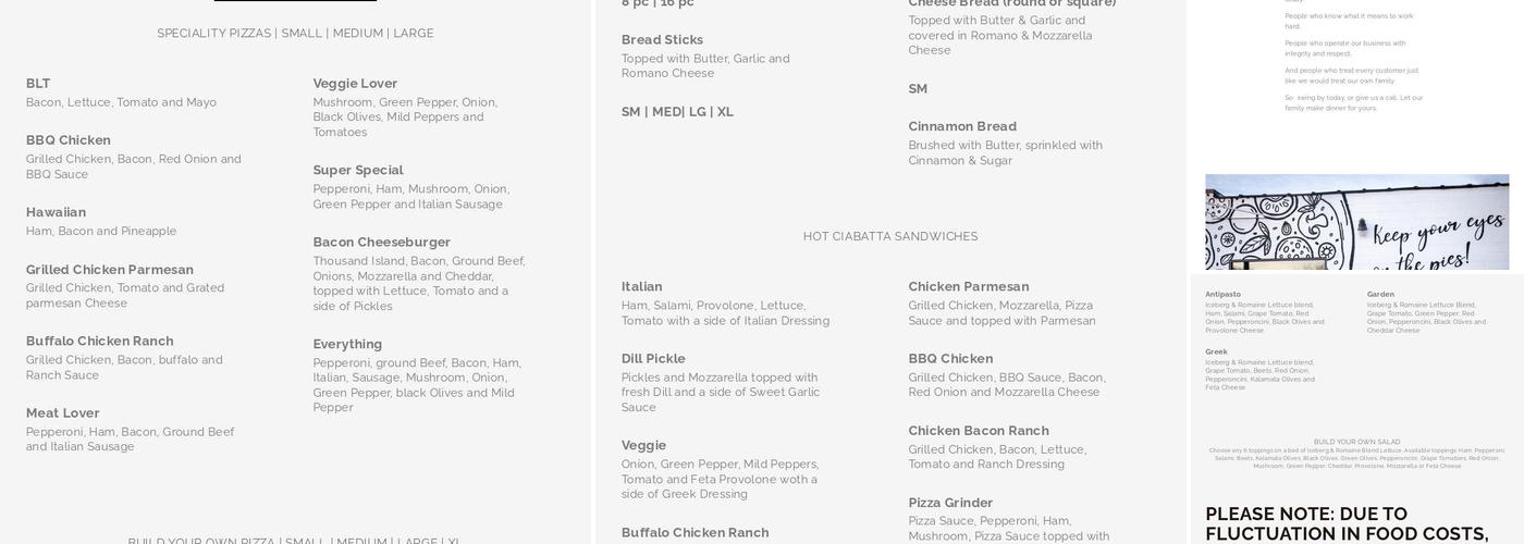 Johnny Z's Pizzeria Menu