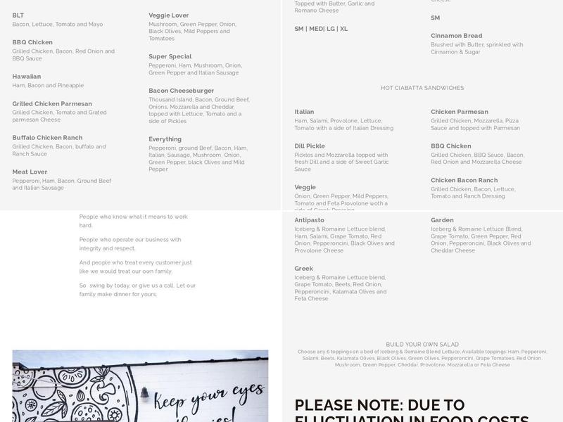 Johnny Z's Pizzeria Menu