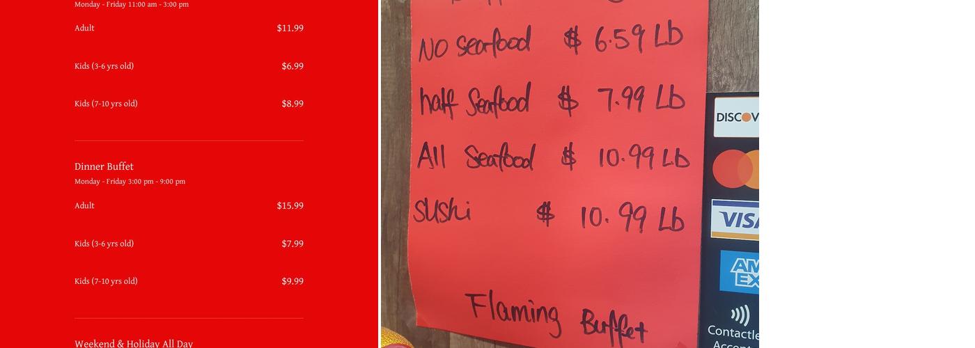Flaming buffet Menu