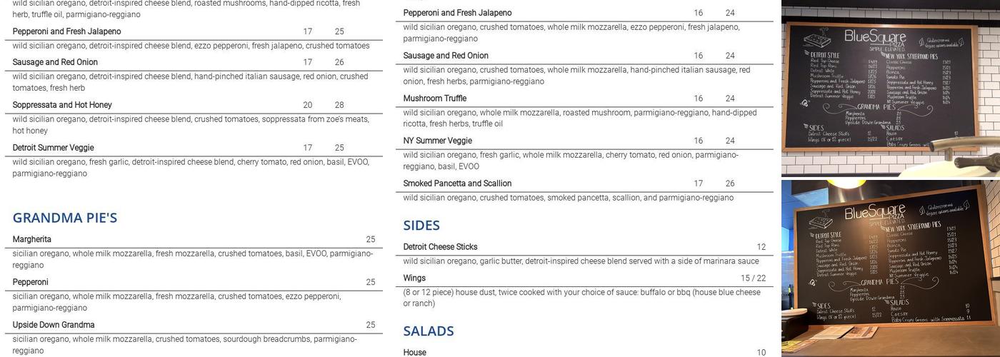 Blue Square Pizza Menu