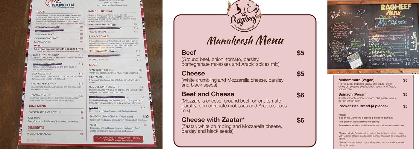 Ragheef Arabic Flatbread & more Menu