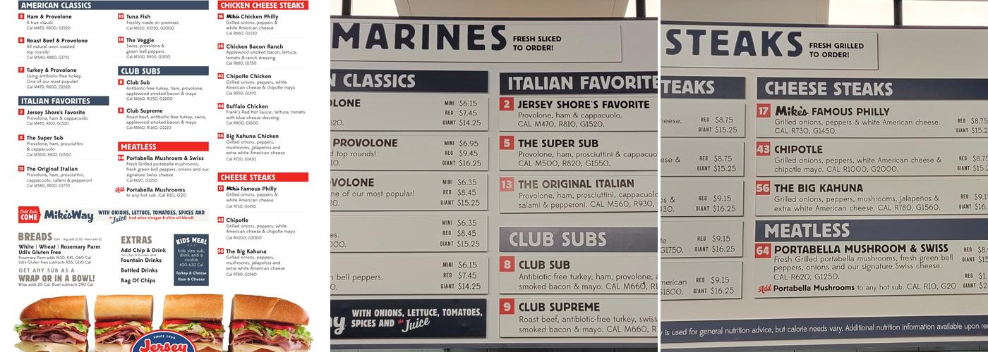 Jersey Mike's Subs Menu