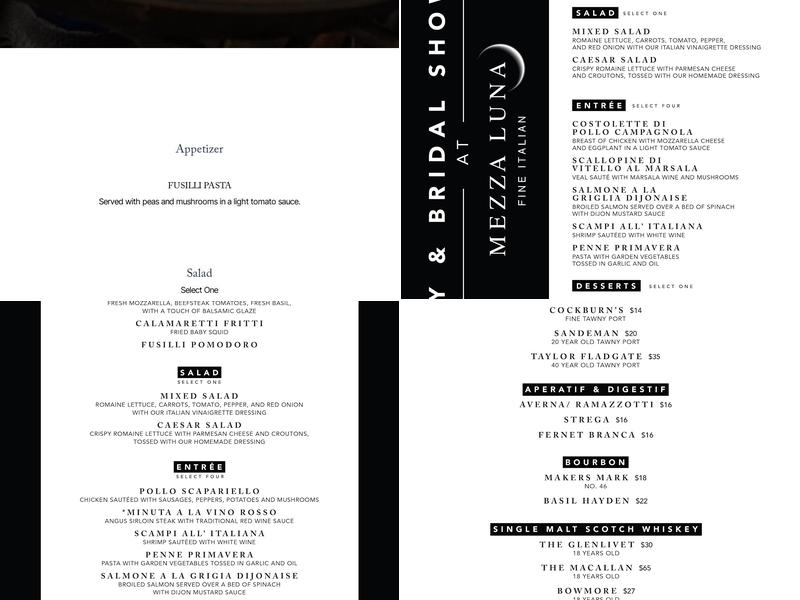 Mezza Luna Menu