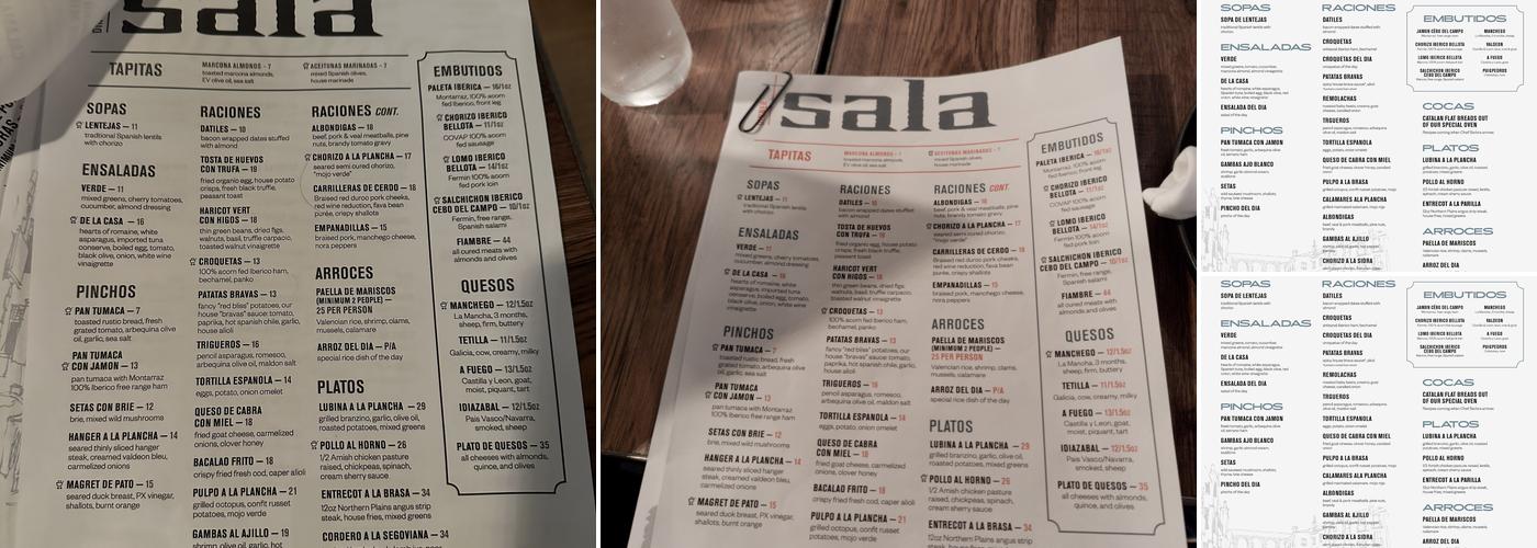 Sala Astoria Menu