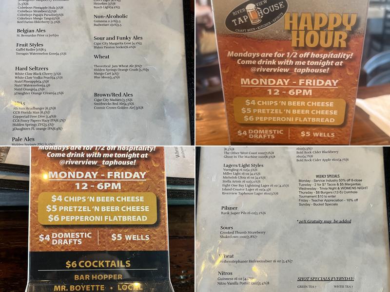 Riverview Tap House Menu