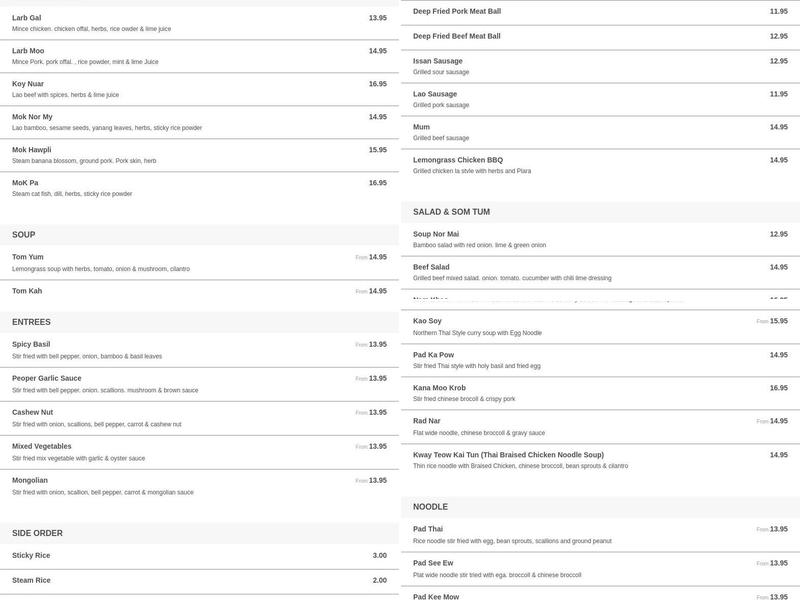Jumpa Lao Thai Bistro Menu