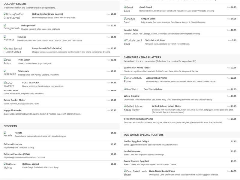 Istanbul Cuisine Menu