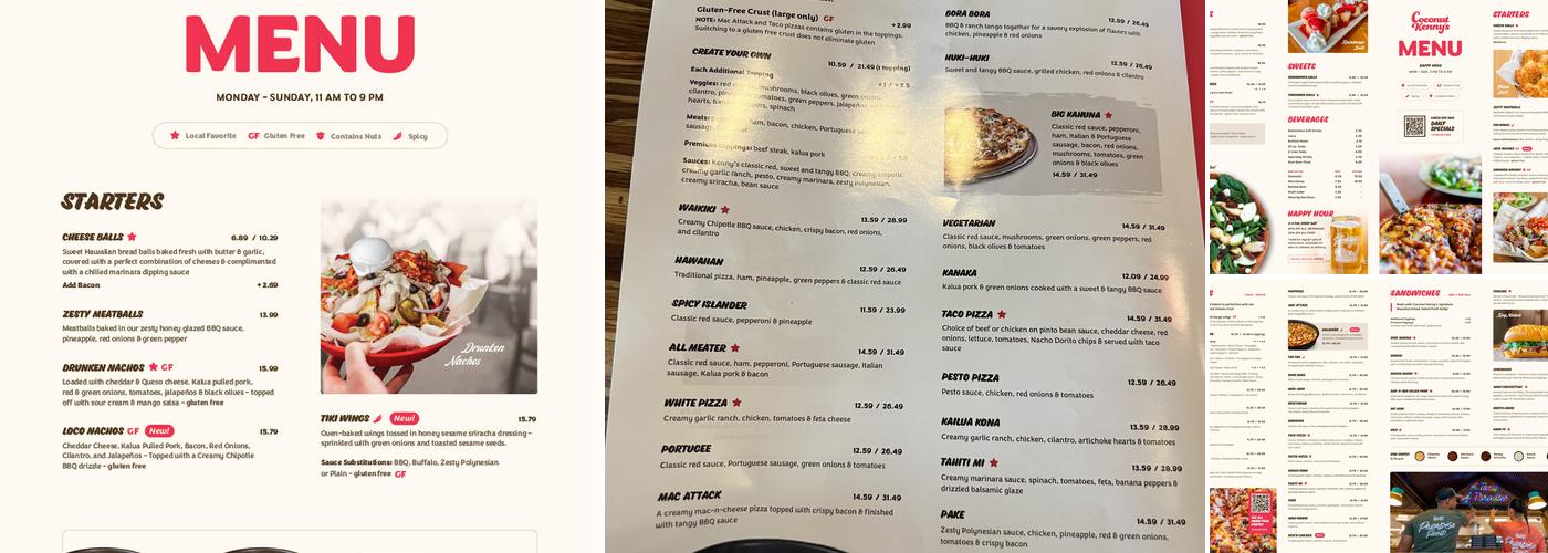 Coconut Kenny's Pizza Menu