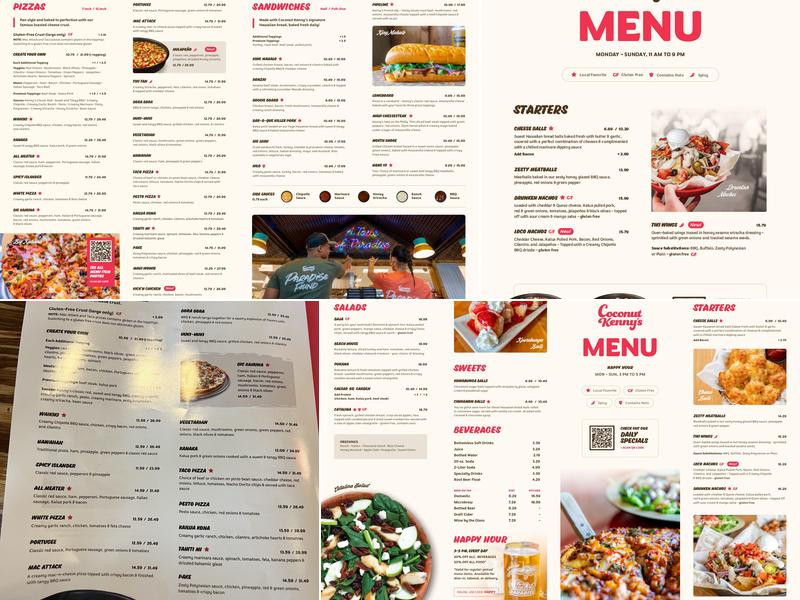 Coconut Kenny's Pizza Menu