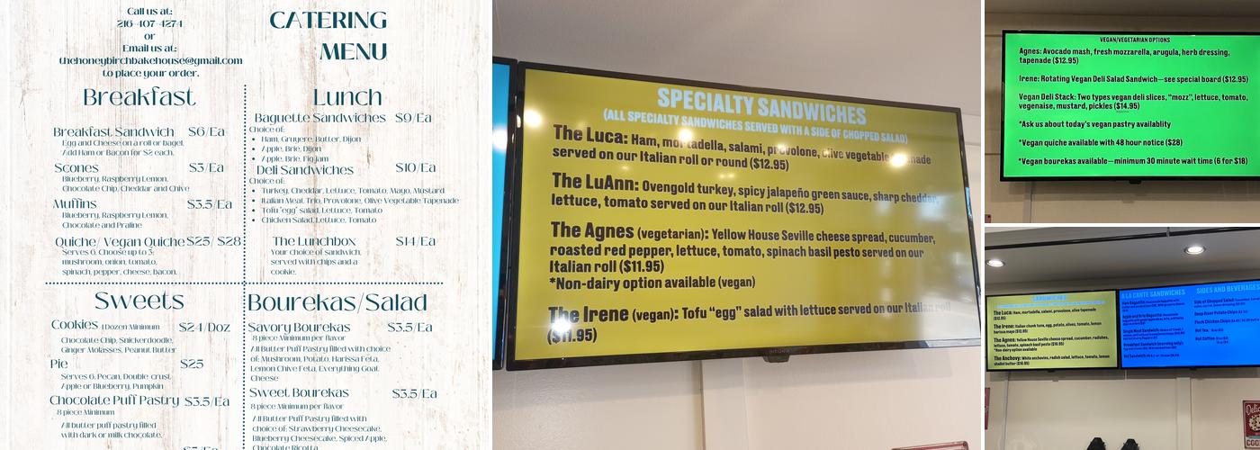 The HoneyBirch Bakehouse Menu