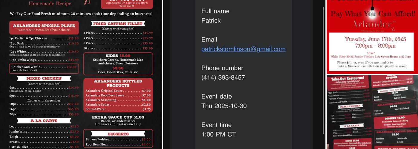 Arlanderz Chicken Joint Menu