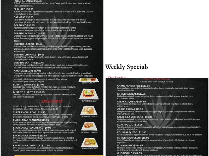 Mi Tierra Cocina Mexicana Menu