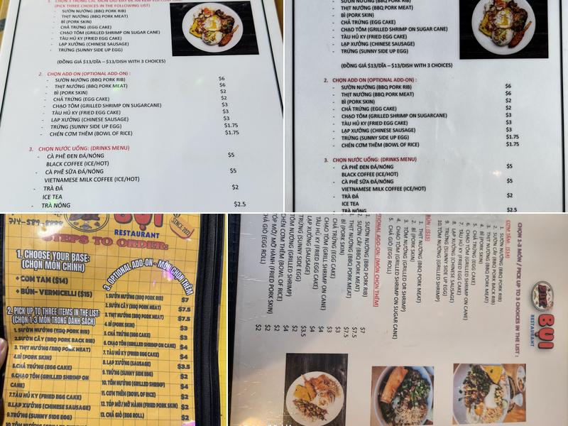 Com tam bui Menu