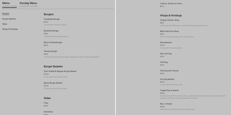 Joe's Chuck Wagon Menu