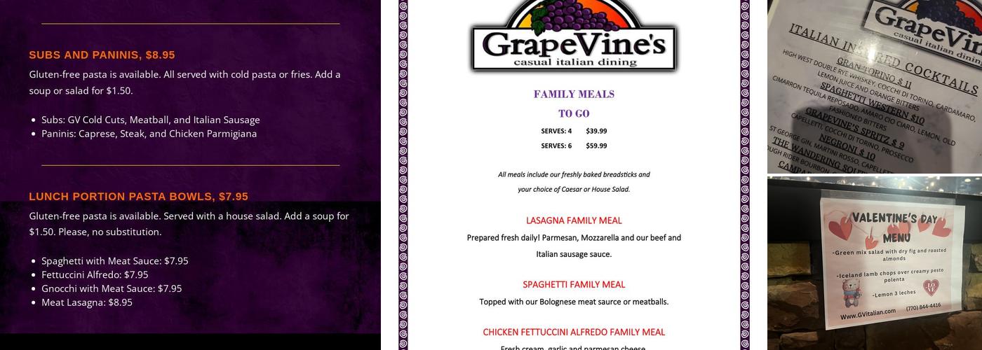 GrapeVine's Casual Italian Menu