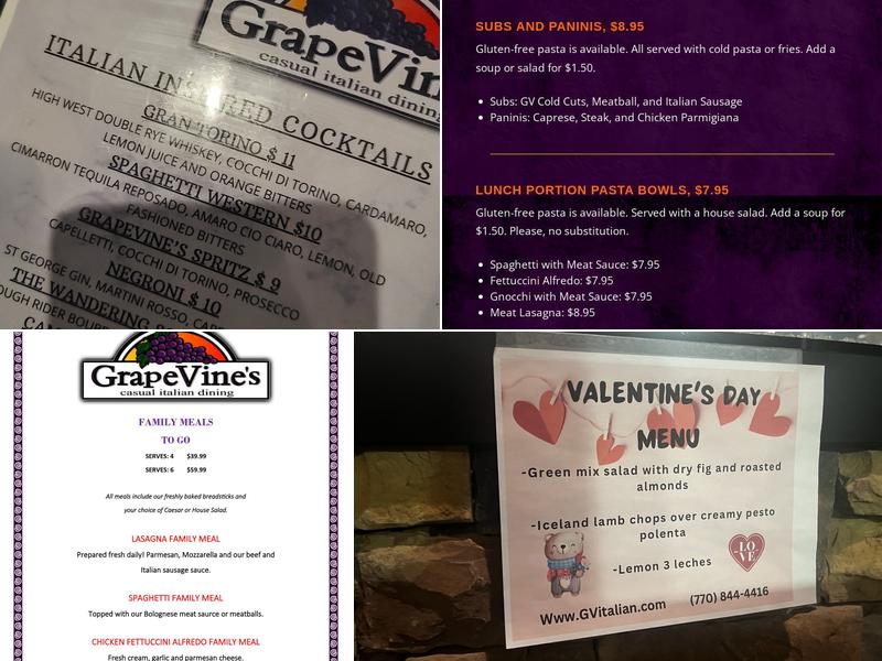 GrapeVine's Casual Italian Menu