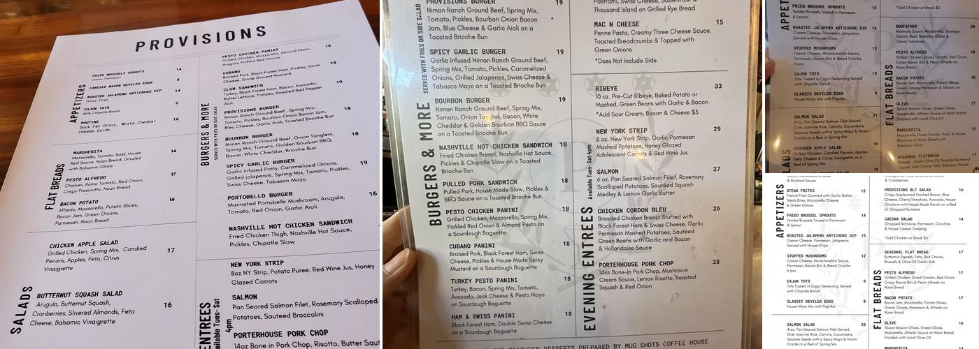 Provisions Menu