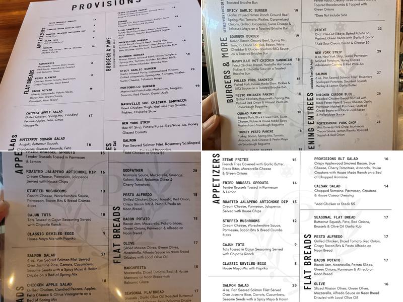 Provisions Menu