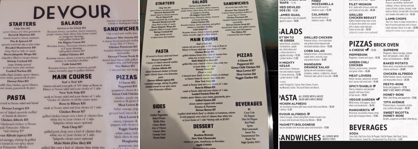 Devour Menu