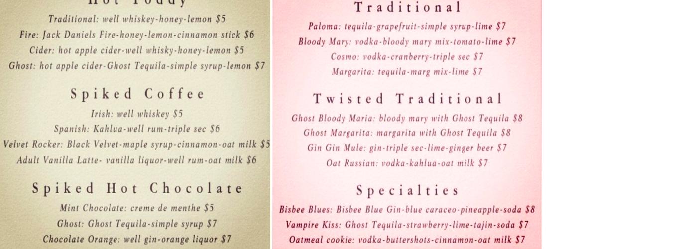 Hitching Post Saloon Menu