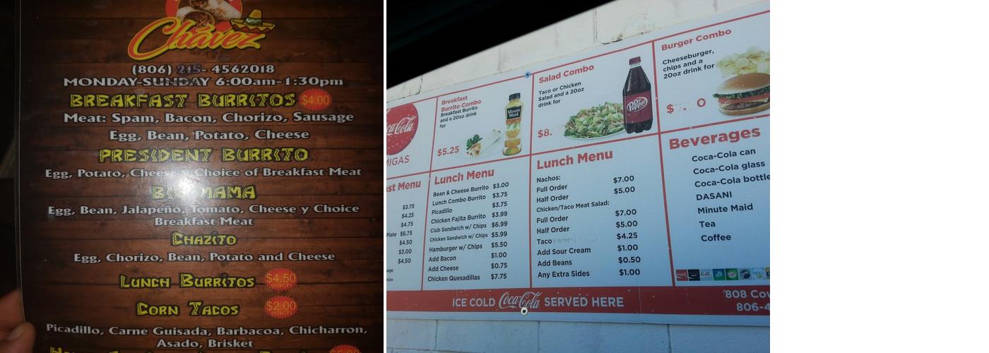 Chavez burritos Menu