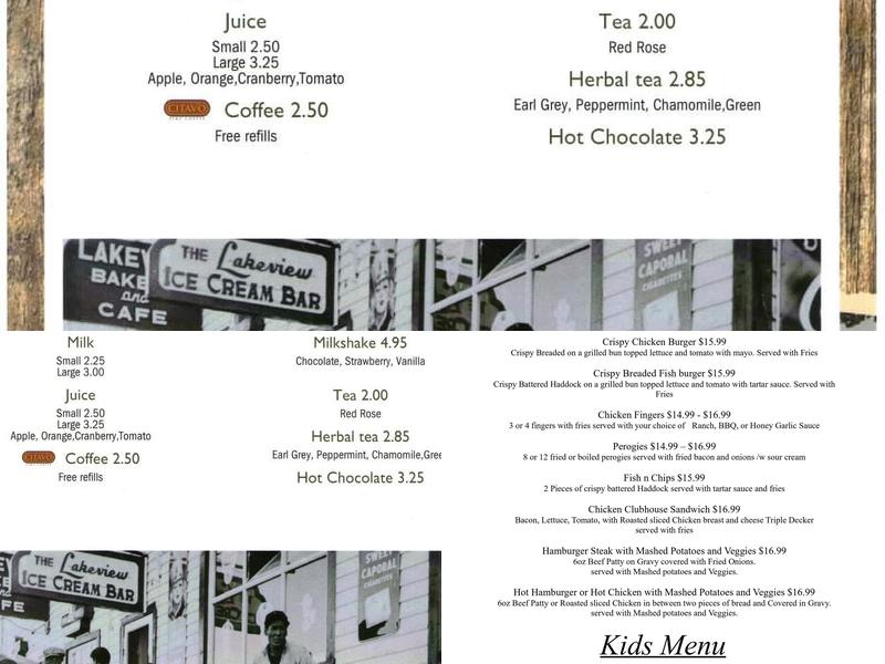 Lakeview Restaurant Menu