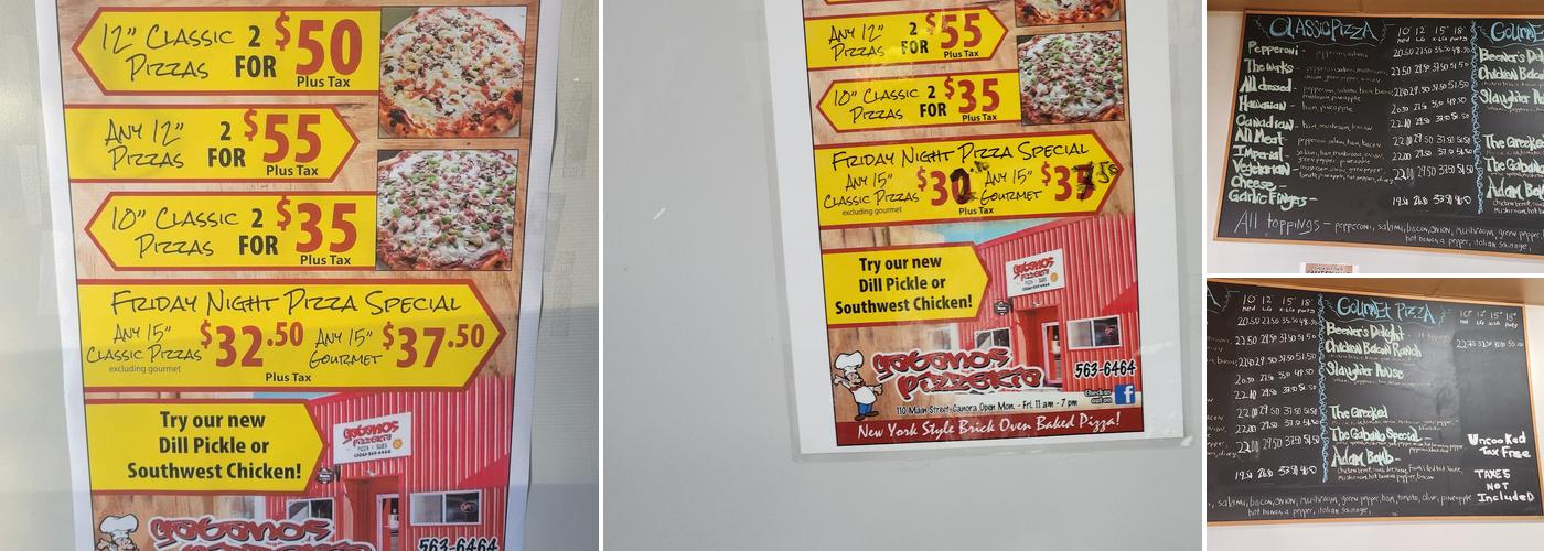 Gabano’s Pizza Menu